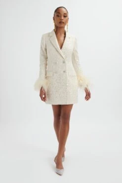 TANA Sequin Boucle Blazer Mini Dress In Cream 8 TANA Sequin Boucle Blazer Mini Dress In Cream -Lavish Alice LA 272DS08 BEI 2546