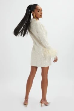TANA Sequin Boucle Blazer Mini Dress In Cream 9 TANA Sequin Boucle Blazer Mini Dress In Cream -Lavish Alice LA 272DS08 BEI 2601