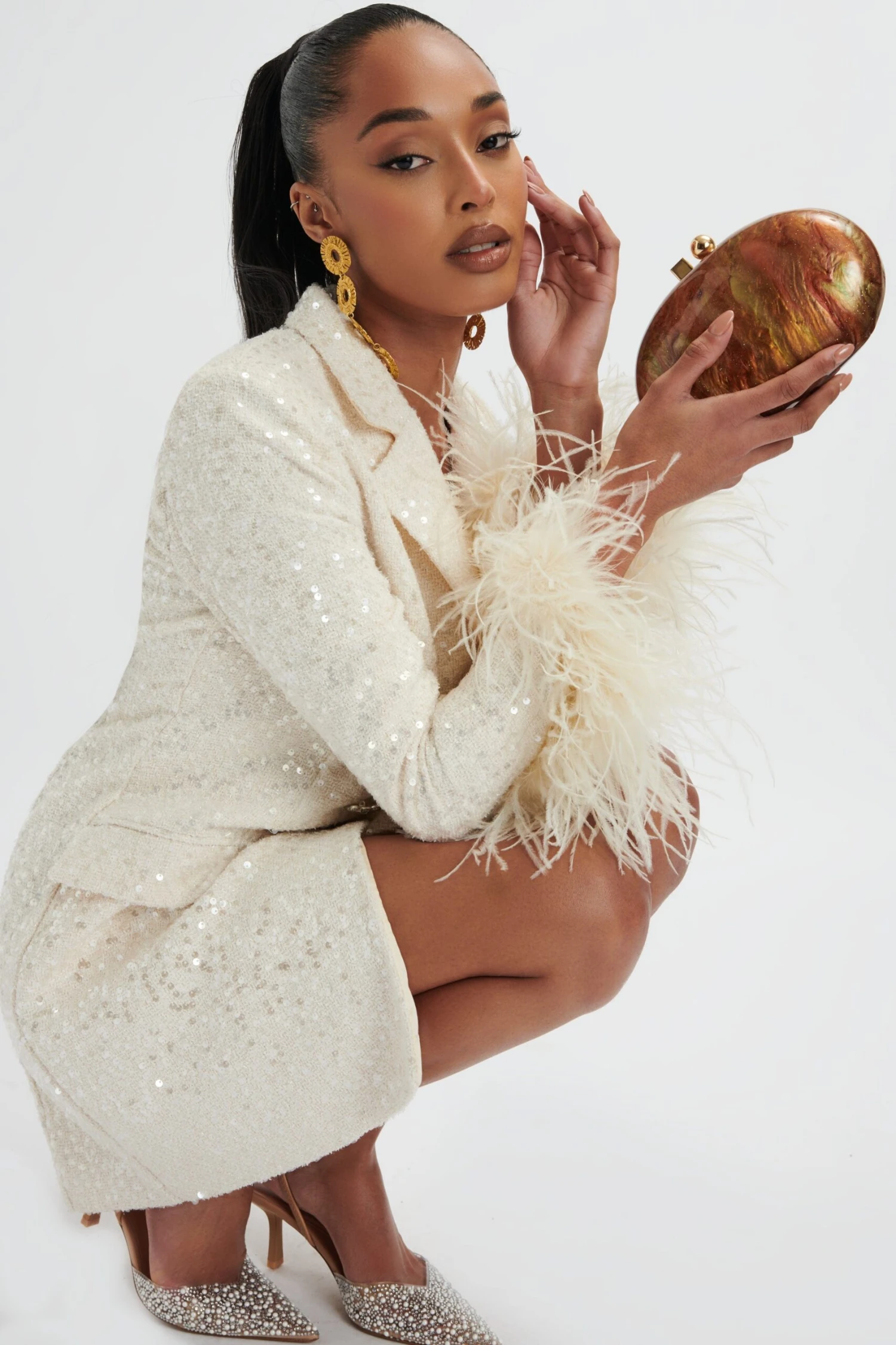 TANA Sequin Boucle Blazer Mini Dress In Cream 4 TANA Sequin Boucle Blazer Mini Dress In Cream - Image 2