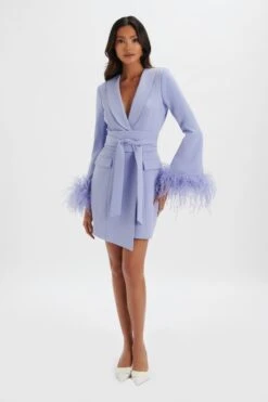 NIKOLA Feather Cuff Blazer Dress In Cornflower Blue 7 NIKOLA Feather Cuff Blazer Dress In Cornflower Blue -Lavish Alice LA 272DS14 BLU 8313