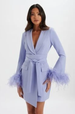 NIKOLA Feather Cuff Blazer Dress In Cornflower Blue 8 NIKOLA Feather Cuff Blazer Dress In Cornflower Blue -Lavish Alice LA 272DS14 BLU 8350