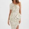 BLOOM One Shoulder Bow Detail Satin Midi Dress In Green Porcelain Print -Lavish Alice LA 272DS16A WHT 0410