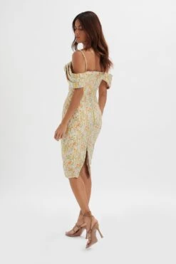AMIA Bardot Sleeve Midi Dress In Floral Jacquard -Lavish Alice LA 272DS19 PBE 1376