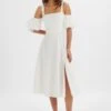 CHARLI Off Shoulder Broderie Dress In White