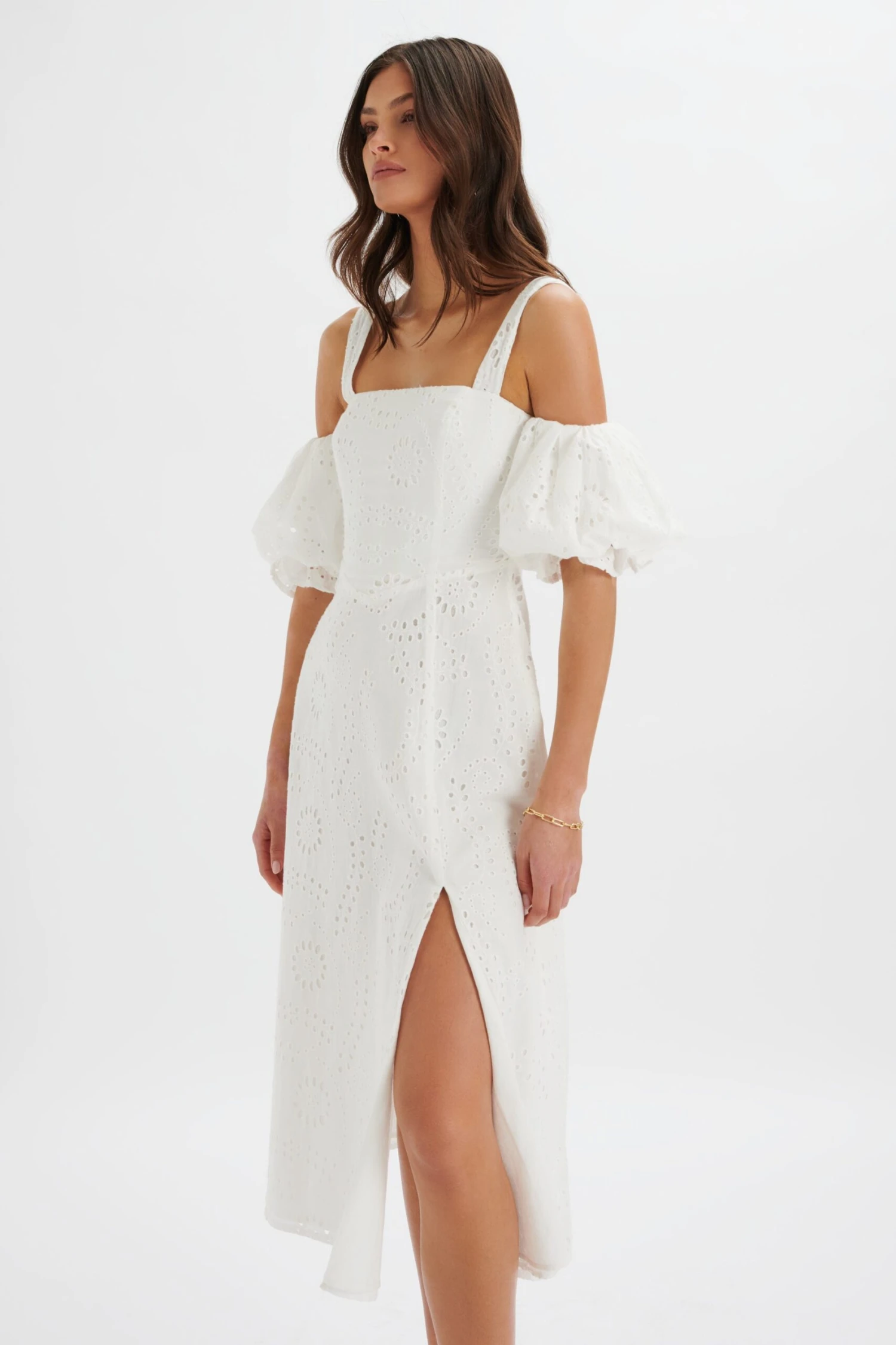 CHARLI Off Shoulder Broderie Dress In White 4 CHARLI Off Shoulder Broderie Dress In White - Image 2