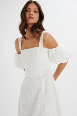 CHARLI Off Shoulder Broderie Dress In White 8 CHARLI Off Shoulder Broderie Dress In White -Lavish Alice LA 272DS36 WHT 1724