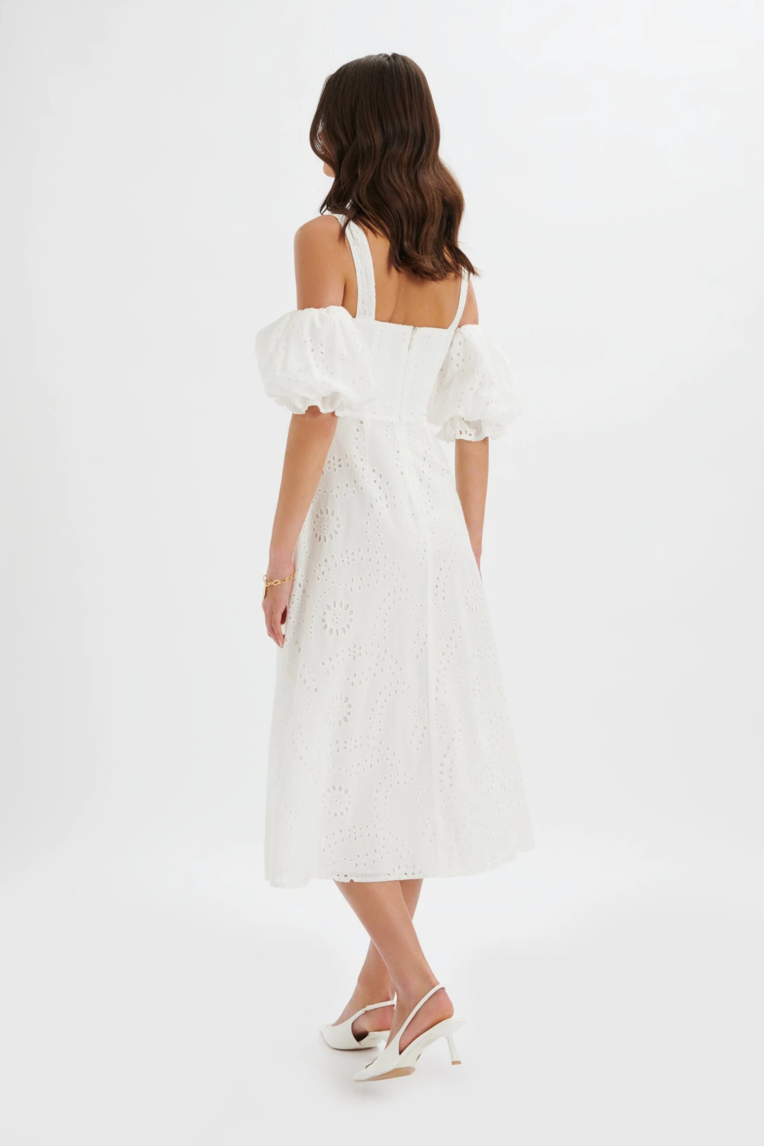 CHARLI Off Shoulder Broderie Dress In White 6 CHARLI Off Shoulder Broderie Dress In White - Image 4