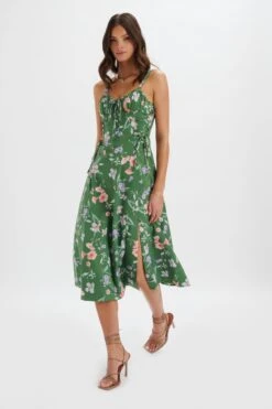 ROSEY Gathered Longline Dress In Green Floral Print -Lavish Alice LA 272DS37 PGR 0754