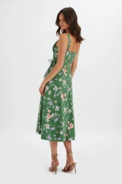 ROSEY Gathered Longline Dress In Green Floral Print -Lavish Alice LA 272DS37 PGR 0820