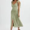 HALLE Micro Button Midi Sundress In Ditsy Floral Sage Green -Lavish Alice LA 272DS38 GRN 4846