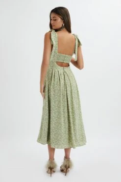 HALLE Micro Button Midi Sundress In Ditsy Floral Sage Green -Lavish Alice LA 272DS38 GRN 4890