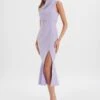 SAFFRON High Neck Micro Button Midi Dress In Lilac 2 SAFFRON High Neck Micro Button Midi Dress In Lilac -Lavish Alice LA 272DS39 PUR 1966