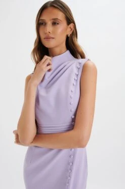 SAFFRON High Neck Micro Button Midi Dress In Lilac -Lavish Alice LA 272DS39 PUR 1993