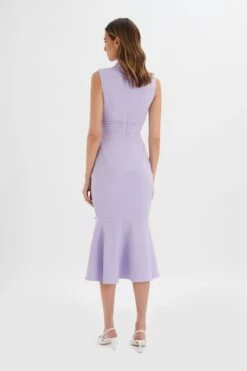 SAFFRON High Neck Micro Button Midi Dress In Lilac -Lavish Alice LA 272DS39 PUR 2006