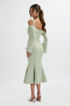 SIA Ponte Pleated Cowl Longline Midi Dress In Sage Green -Lavish Alice LA 272DS42 GRN 6575