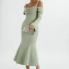 SIA Ponte Pleated Cowl Longline Midi Dress In Sage Green -Lavish Alice LA 272DS42 GRN 6604