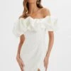 MARCIA 3D Embroidered Satin Puff Mini Dress In White -Lavish Alice LA 272DS55 WHT 1431