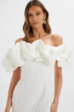 MARCIA 3D Embroidered Satin Puff Mini Dress In White 8 MARCIA 3D Embroidered Satin Puff Mini Dress In White -Lavish Alice LA 272DS55 WHT 1436