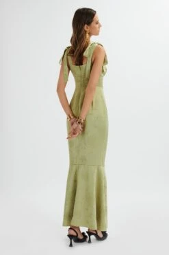 KAMILA Tie Strap Micro Button Satin Maxi Dress In Green Floral -Lavish Alice LA 272DS66 GRN 6526