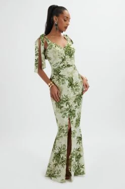 KAMILA Tie Strap Micro Button Maxi Dress In Botanical Print 7 KAMILA Tie Strap Micro Button Maxi Dress In Botanical Print -Lavish Alice LA 272DS66A PGR 2409