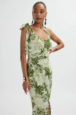 KAMILA Tie Strap Micro Button Maxi Dress In Botanical Print 8 KAMILA Tie Strap Micro Button Maxi Dress In Botanical Print -Lavish Alice LA 272DS66A PGR 2438