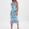 SAMI Feather Bandeau Midi Dress In White And Blue Rose Sequin -Lavish Alice LA 272DS69 BLU 1551