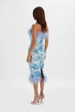 SAMI Feather Bandeau Midi Dress In White And Blue Rose Sequin -Lavish Alice LA 272DS69 BLU 1599