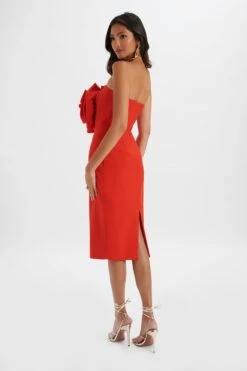 BELLE 3D Flower Bandeau Midi Dress In Red -Lavish Alice LA 272DS71A RED R 7710
