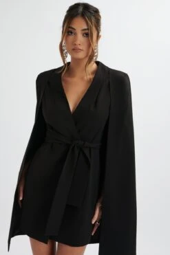 TIFFANY Belted Cape Blazer Mini Dress In Black -Lavish Alice LA 272DS72 BLK 6911