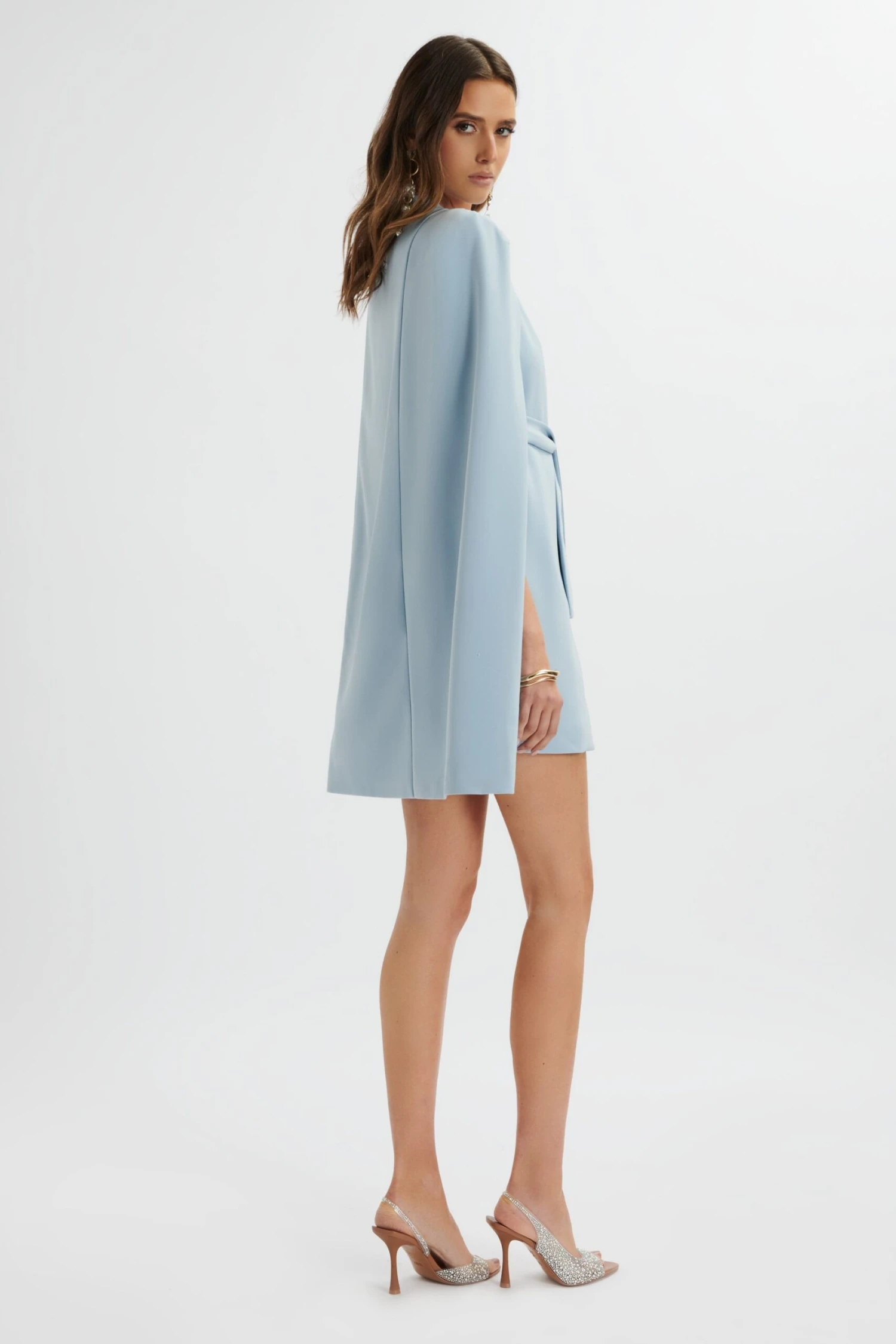 TIFFANY Belted Cape Blazer Mini Dress In Blue 6 TIFFANY Belted Cape Blazer Mini Dress In Blue - Image 4