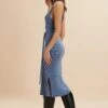 GIGI Knitted Ribbed Open Back Midi Dress In Cornflower Blue -Lavish Alice LA 272DS79 BLU 8330