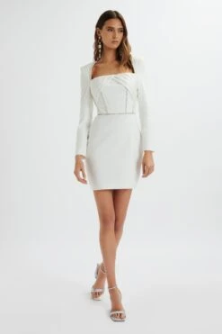 LIBERTY Diamante Trim Blazer Mini Dress In White -Lavish Alice LA 272DS83 WHT 6931