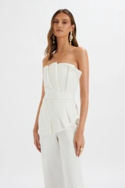 ELARA Asymmetric Pleated Frill Straight Leg Jumpsuit In White -Lavish Alice LA 272JS49 WHT 0692