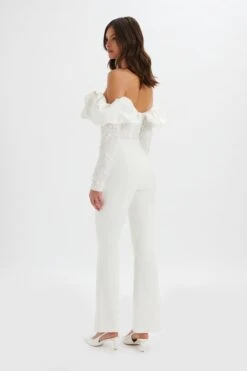 TALLULAH 3D Embroidered Satin Puff Jumpsuit In White -Lavish Alice LA 272JS56 WHT 1525