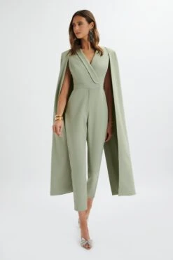 RAYNA Longline Cape Tailored Jumpsuit In Sage Green 8 RAYNA Longline Cape Tailored Jumpsuit In Sage Green -Lavish Alice LA 272JS78 GRN 6822