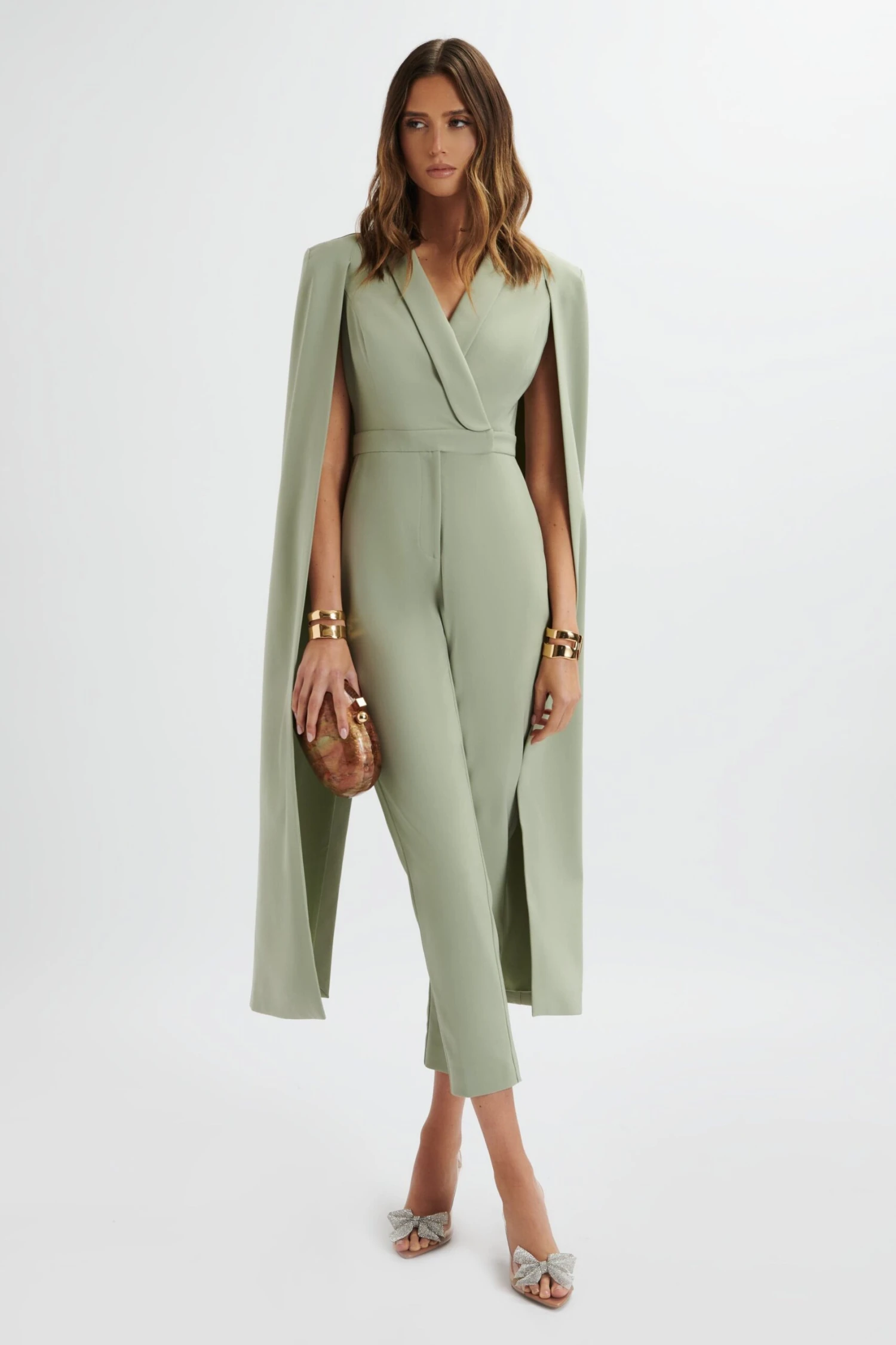 RAYNA Longline Cape Tailored Jumpsuit In Sage Green 4 RAYNA Longline Cape Tailored Jumpsuit In Sage Green - Image 2