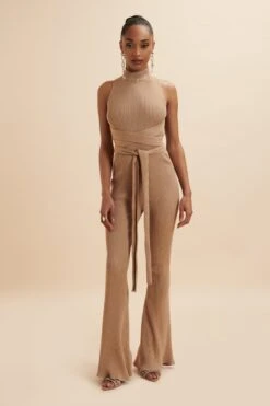 TAMARA Knitted Ribbed Open Back Jumpsuit In Camel -Lavish Alice LA 272JS81 CML 3398