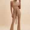 TAMARA Knitted Ribbed Open Back Jumpsuit In Camel