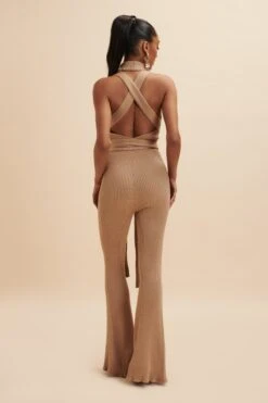 TAMARA Knitted Ribbed Open Back Jumpsuit In Camel -Lavish Alice LA 272JS81 CML 3435