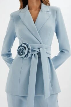 JASMIN Obi Belt Blazer With Flower Detail In Cornflower Blue -Lavish Alice LA 272JT43 BLU 3417