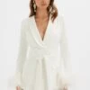 CELIA Feather Cuff Blazer Jacket In White -Lavish Alice LA 272JT45 WHT 6651