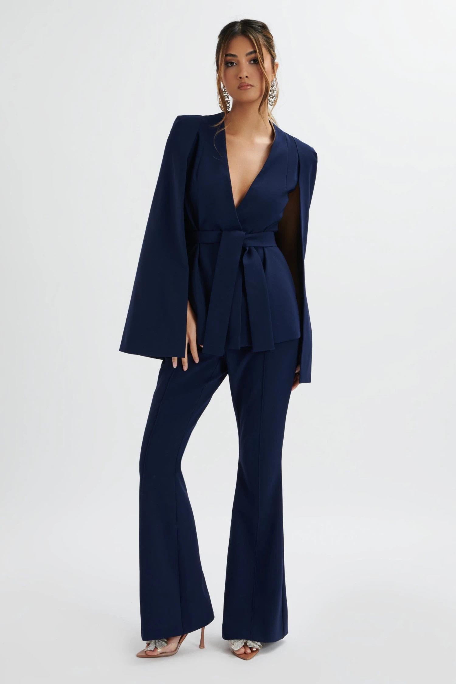 EMELIE Fit & Flare Trousers In Navy 3 EMELIE Fit & Flare Trousers In Navy