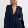 SKYE Belted Cape Blazer In Navy