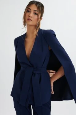 SKYE Belted Cape Blazer In Navy -Lavish Alice LA 272JT73 NVY 7028
