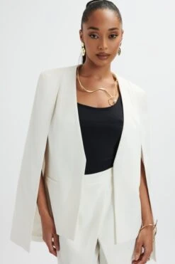 ZENDAYA Classic Cape Blazer Jacket In White -Lavish Alice LA 272JT74 WHT 2231