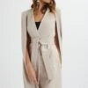 ALEXIA Longline Belted Cape Blazer In Stone -Lavish Alice LA 272JT77 BEI 7565