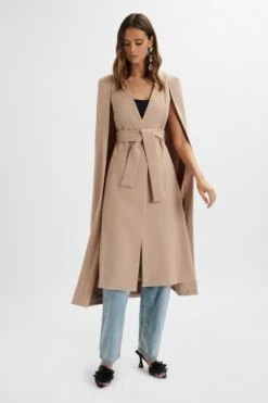 ALEXIA Longline Belted Cape Blazer In Camel -Lavish Alice LA 272JT77 CML 7393