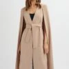 ALEXIA Longline Belted Cape Blazer In Camel