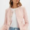LARIA Sequin Boucle Jacket With Feather Cuffs In Pink 1 LARIA Sequin Boucle Jacket With Feather Cuffs In Pink -Lavish Alice LA 272JT83 PNK 3711
