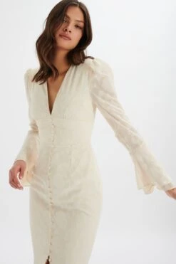 LAUREN Fluted Sleeve Maxi Dress In Cream Floral Textured Chiffon 8 LAUREN Fluted Sleeve Maxi Dress In Cream Floral Textured Chiffon -Lavish Alice LA 281DS36 BEI 2540